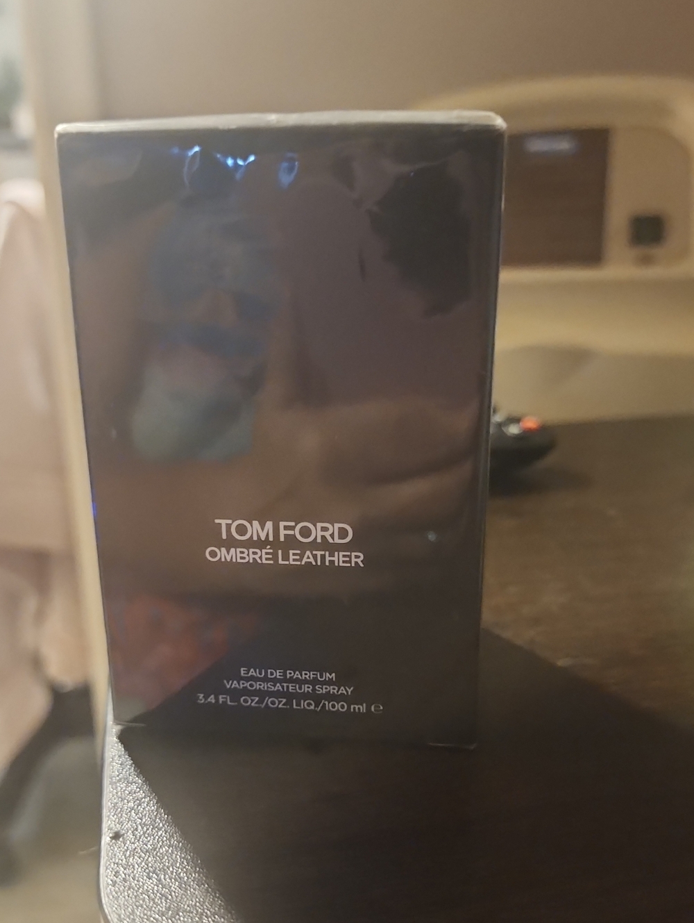 Tom Ford Ombré Leather — Black with White Text. Parfum Spray 3.4